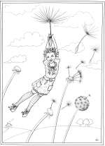 Away with the Dandelions - colouring-in drawing by Nancy Farmer