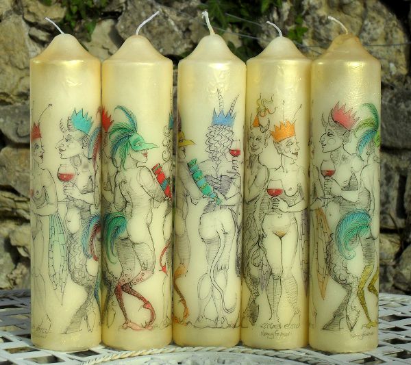 hand-decorated candles by Nancy Farmer