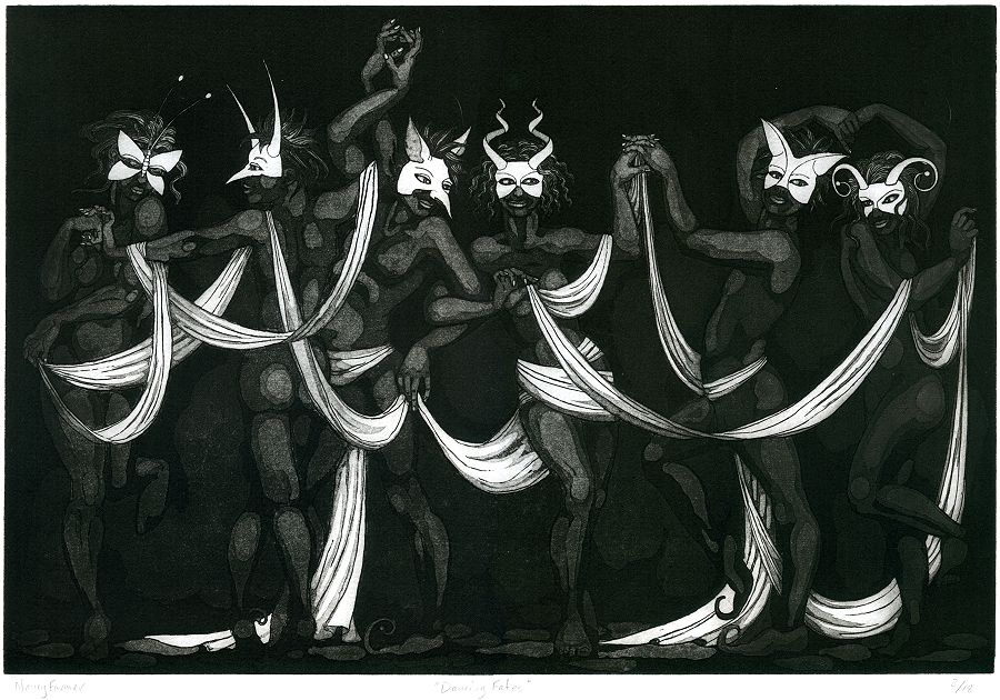 Dancing Fates - etching print by Nancy Farmer