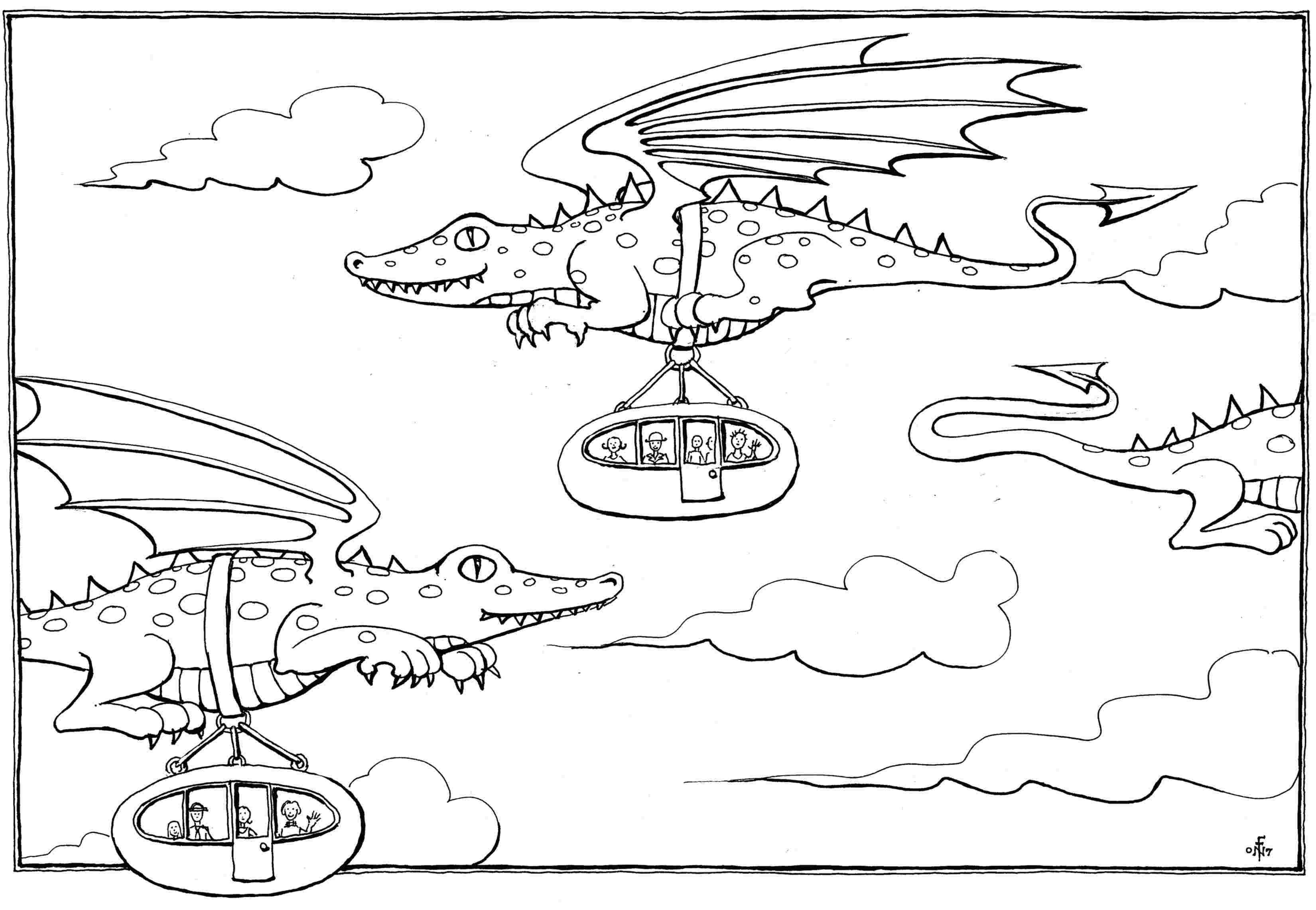 Dragon Bus - colouring-in drawing - to download, right click and save, print out and colour in!