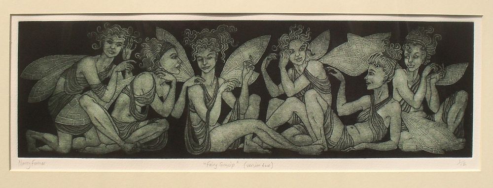 'Fairy Gossip' - etching by Nancy Farmer