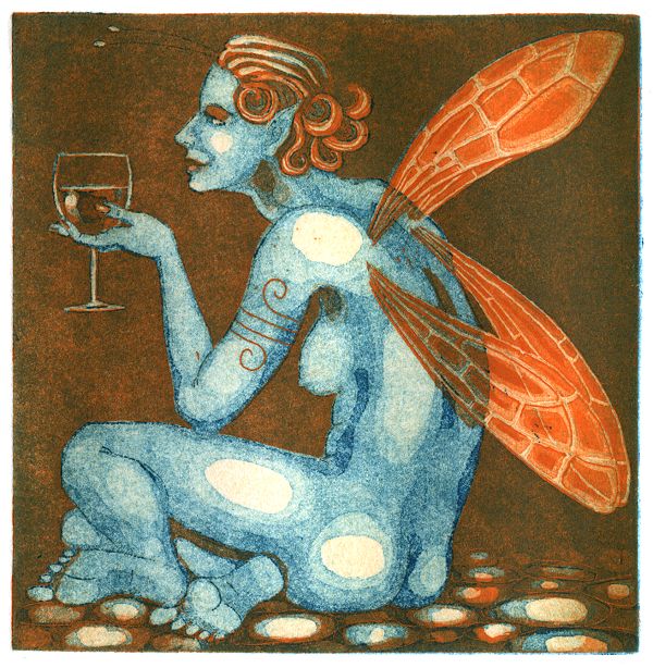 Fairy Wine - etching print by Nancy Farmer