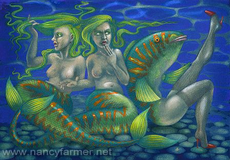 Two Mermaids and a Maidmer - painting by Nancy Farmer