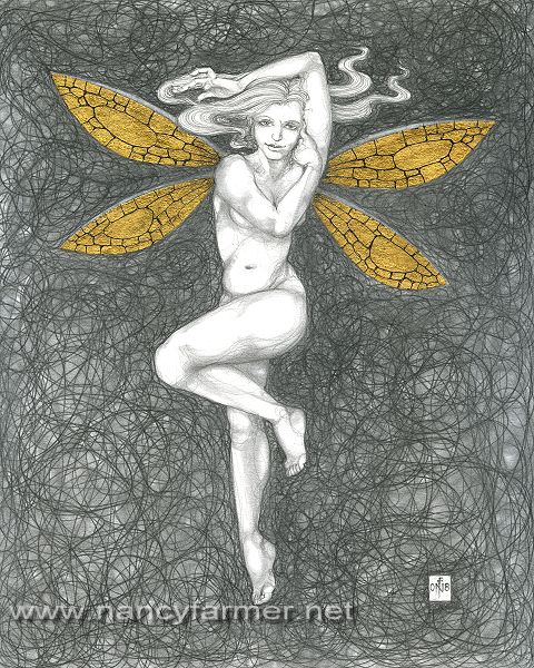 Gold Fairy 61 - drawing by nancy Farmer