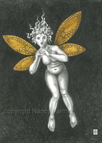 Gold Fairy 31 - drawing by nancy Farmer