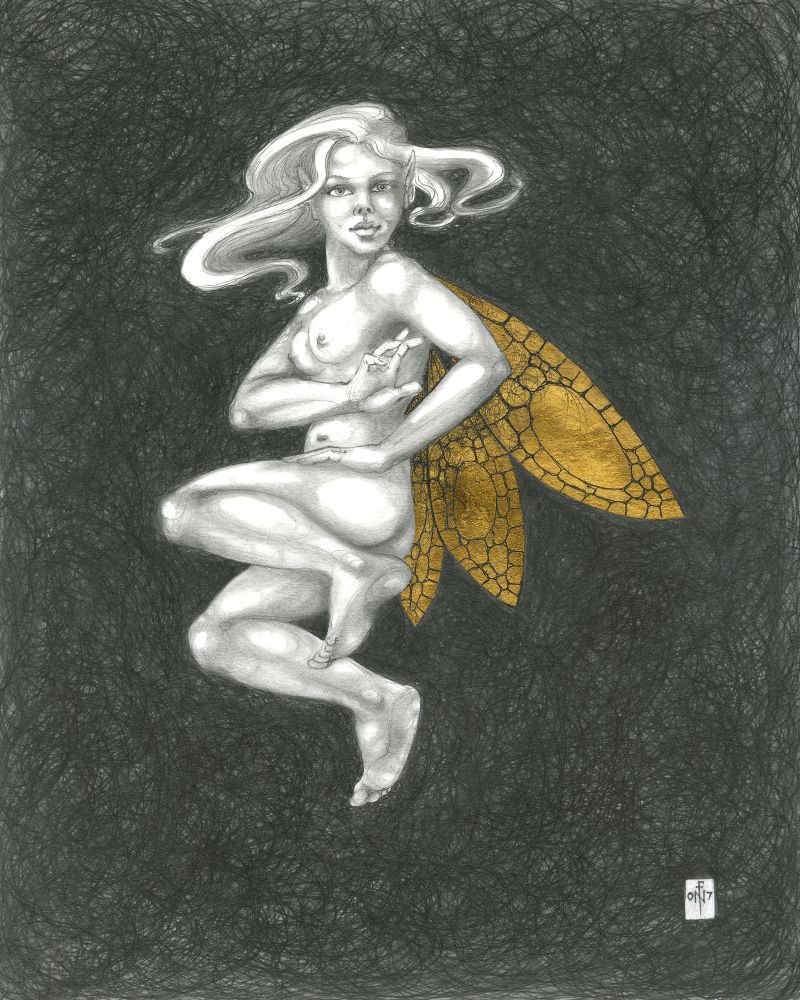 Gold Fairy 32 - drawing by nancy Farmer