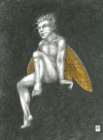 Gold Fairy 36 - drawing by nancy Farmer
