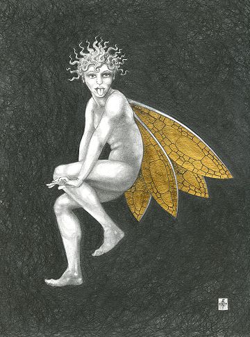 Gold Fairy 43 - drawing by nancy Farmer
