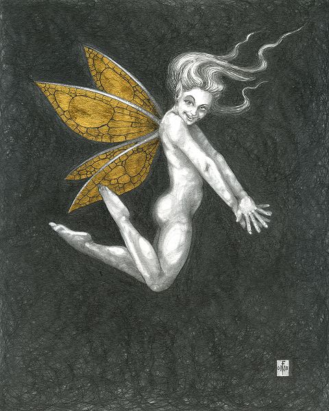 Gold Fairy 44 - drawing by nancy Farmer