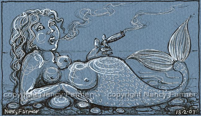 Permanent Sketch 15: Mermaid with a Fat Cigar - close-up of drawing