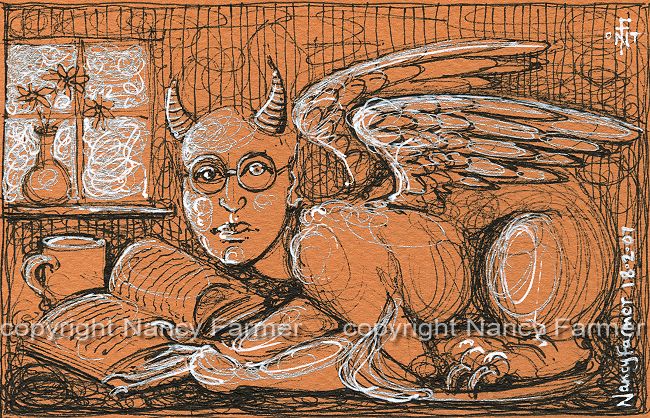Permanent Sketch 18: Studious Sphinx - close-up of drawing