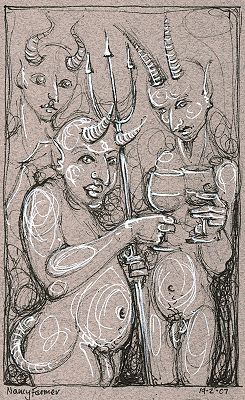 Permanent Sketch 25: Naked Drinkers - drawing by nancy Farmer