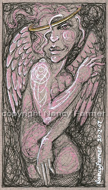 Permanent Sketch 29: Metallic Pink Angel - close-up of drawing
