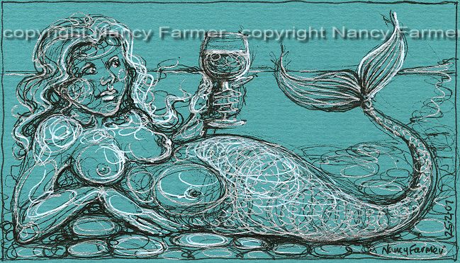 Permanent Sketch 37: Mermaid with a Glass - close-up of drawing