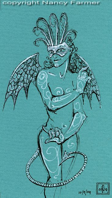 Permanent Sketch 48: Masked Nude 3 - drawing by nancy Farmer