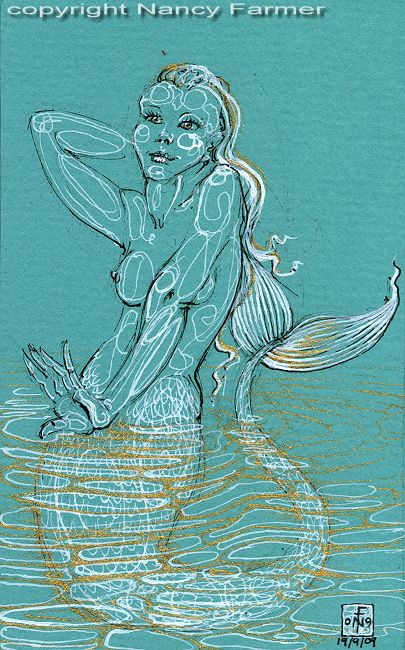 Permanent Sketch 58: Mermaid in Gold - drawing by nancy Farmer