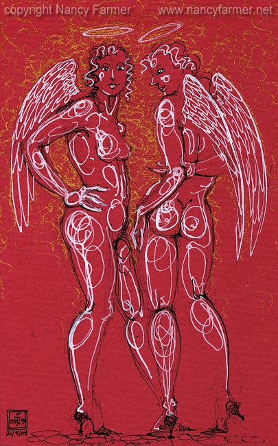 Permanent Sketch 63: Angels in Stilettos - drawing by nancy Farmer