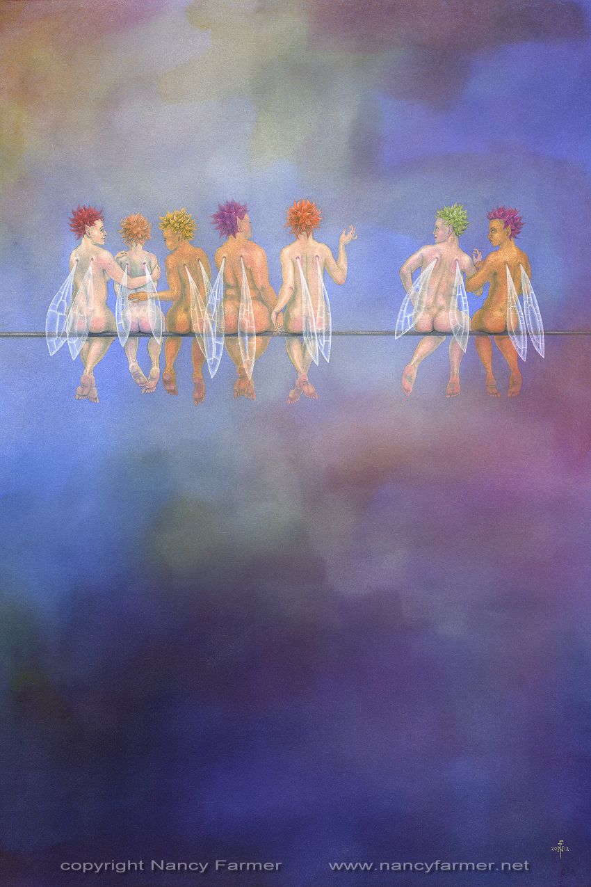 'Seven Birds on a Wire' painting by Nancy Farmer, for the 2012 calendar