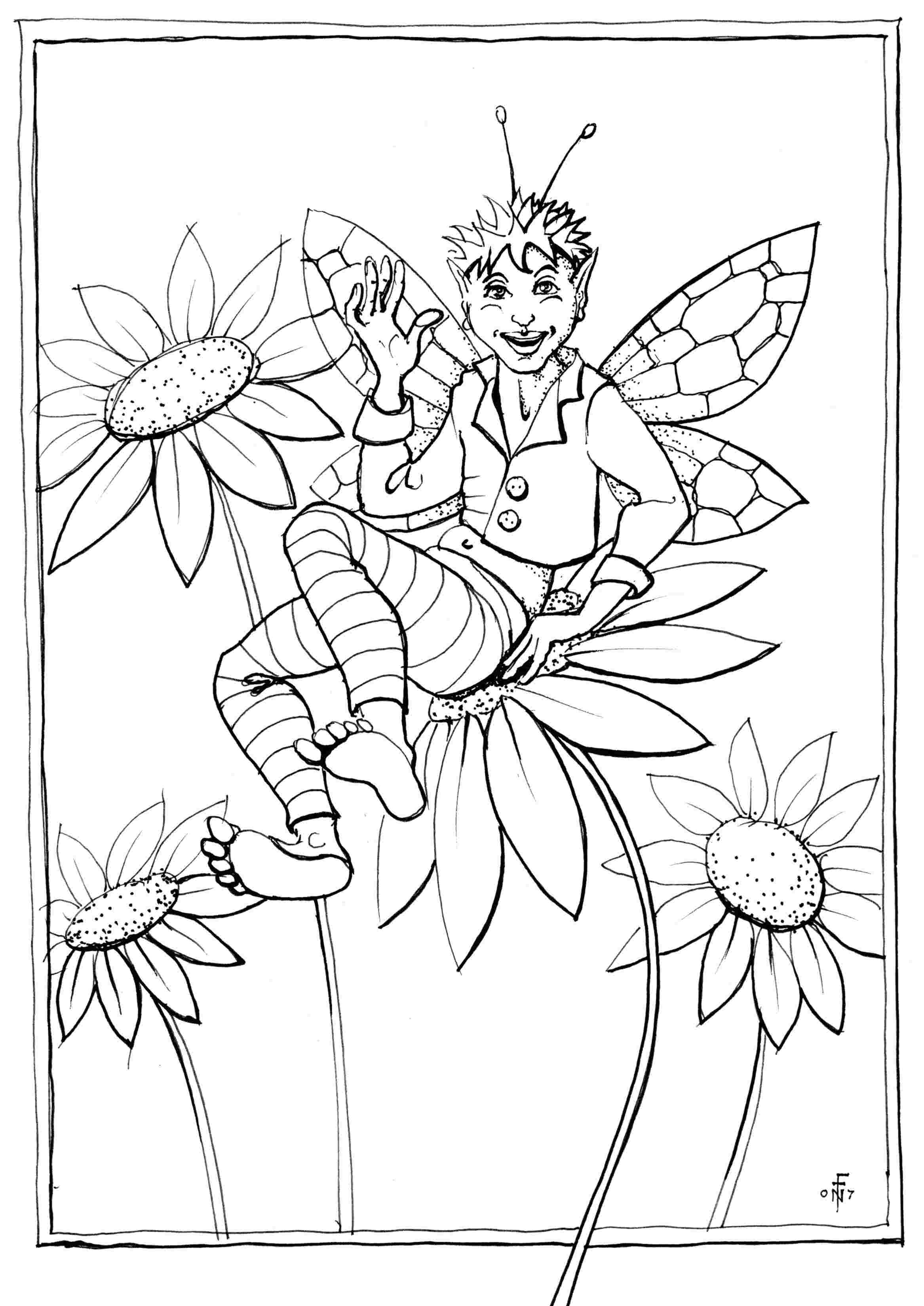 Sitting on the Daisies - colouring-in drawing - to download, right click and save, print out and colour in!