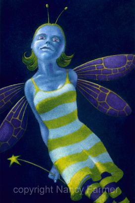 Smug Blue  Fairy - painting by Nancy Farmer