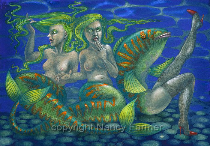 Painting: Two Mermaids and a Maidmer
